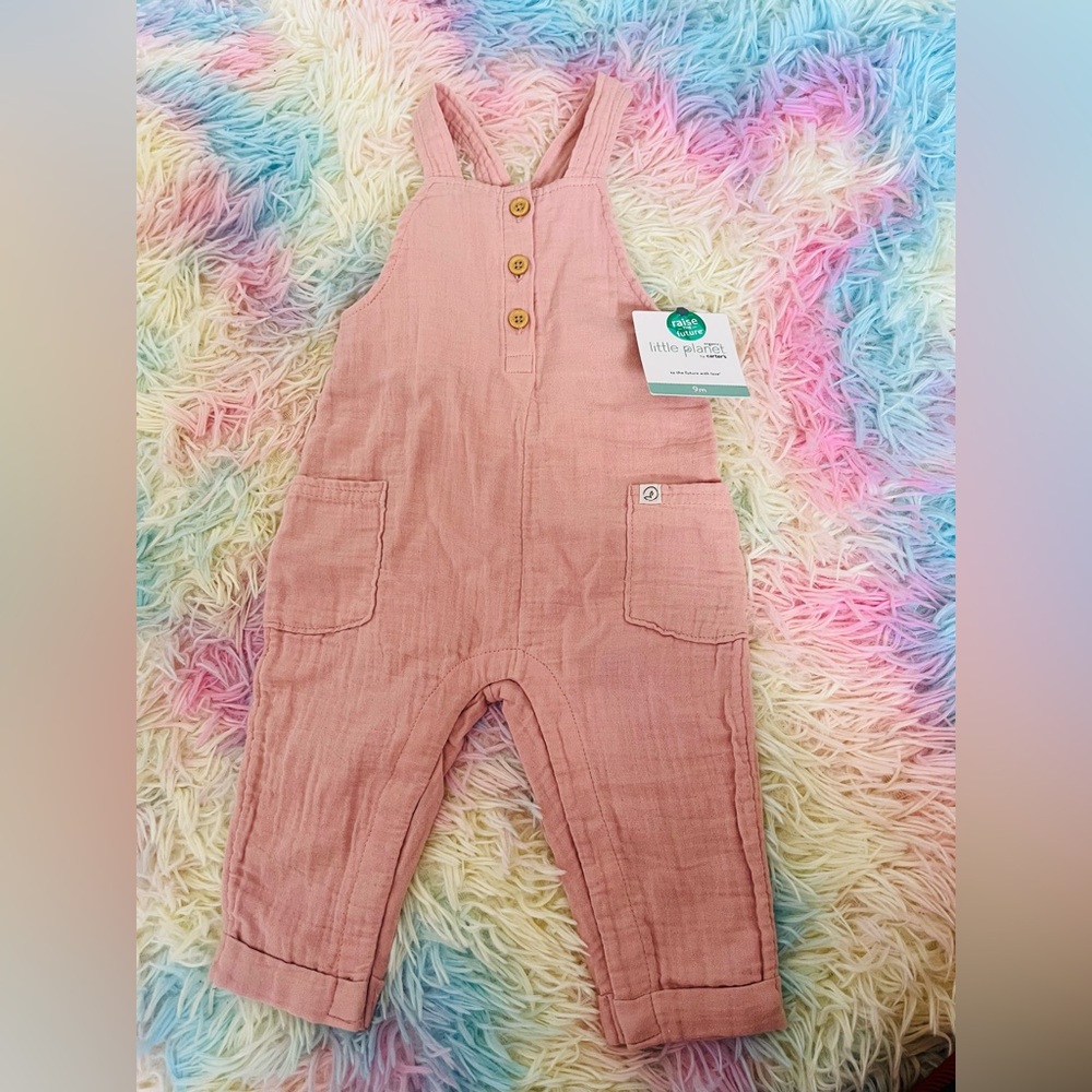 Little Planet by Carter's Pink Baby Overalls Organic Cotton 9 months brand new